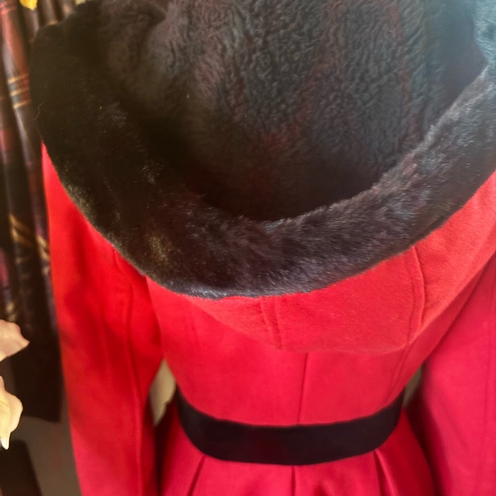 Hell Bunny Sophia Red Fit-and-Flare Pea Coat with Black Trim - Picture 3 of 12